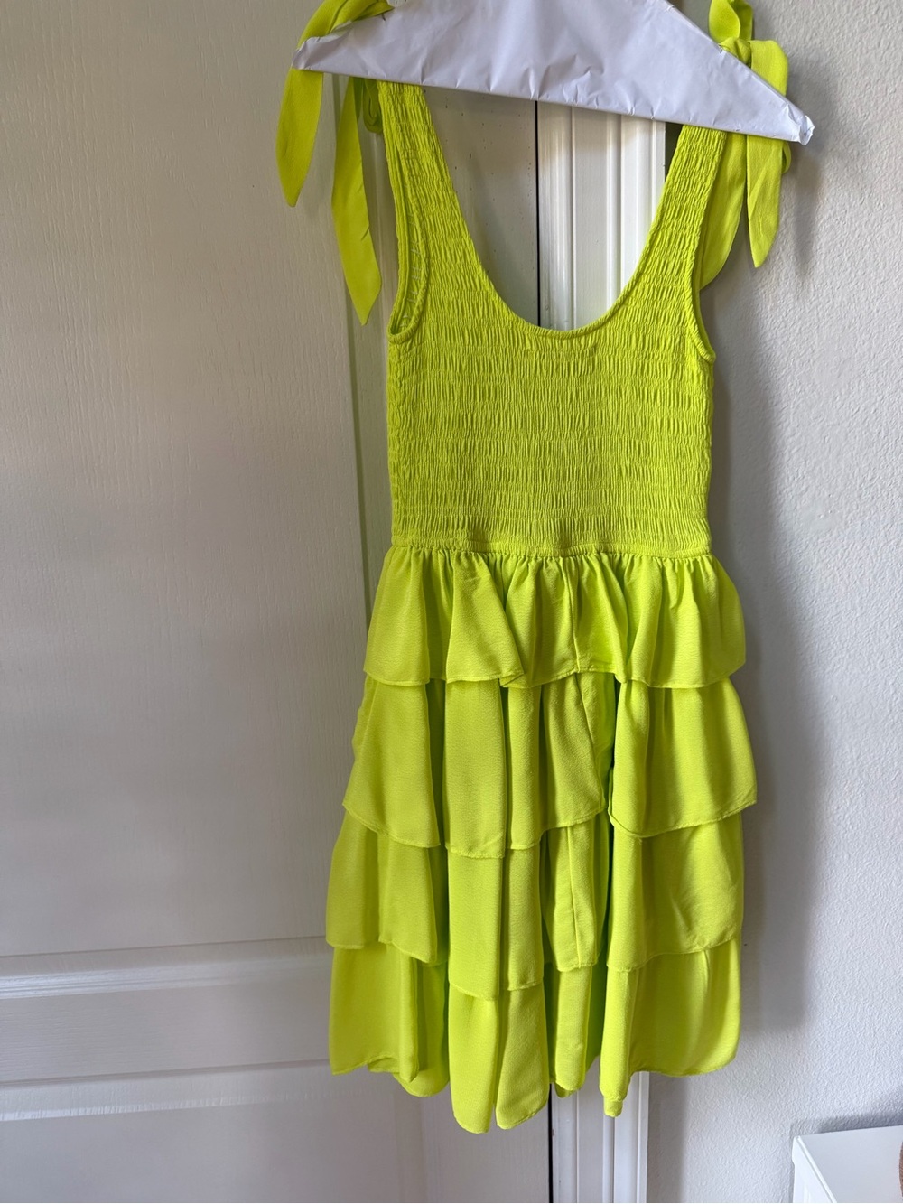 Olivaceous Neon Yellow Smocked Tiered Ruffle Dress